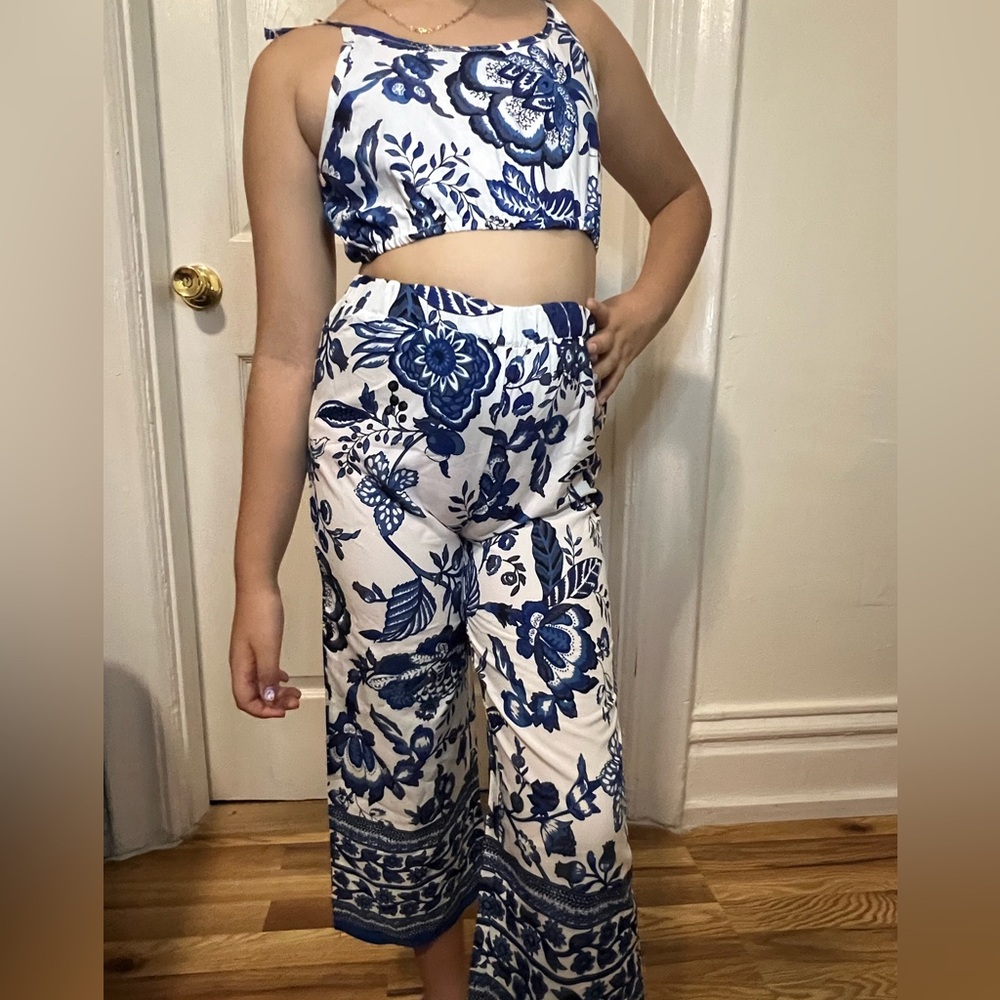 Floral Blue and White Women's Jumpsuit